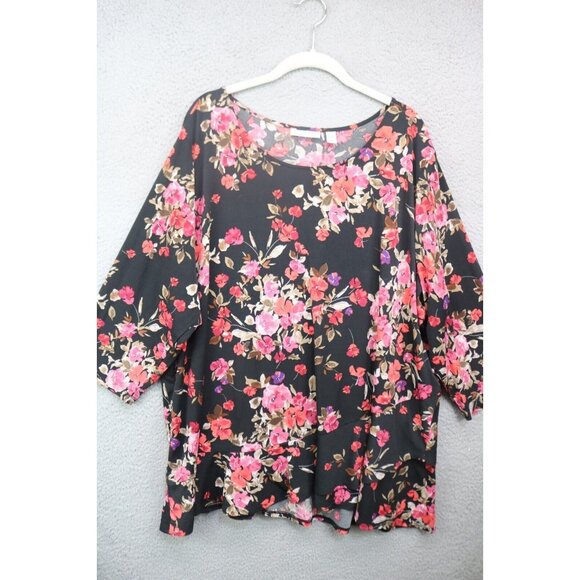 Susan Graver 3/4 Sleeve Dark Floral Tunic-Size 3X-Whimsigoth - Picture 1 of 10